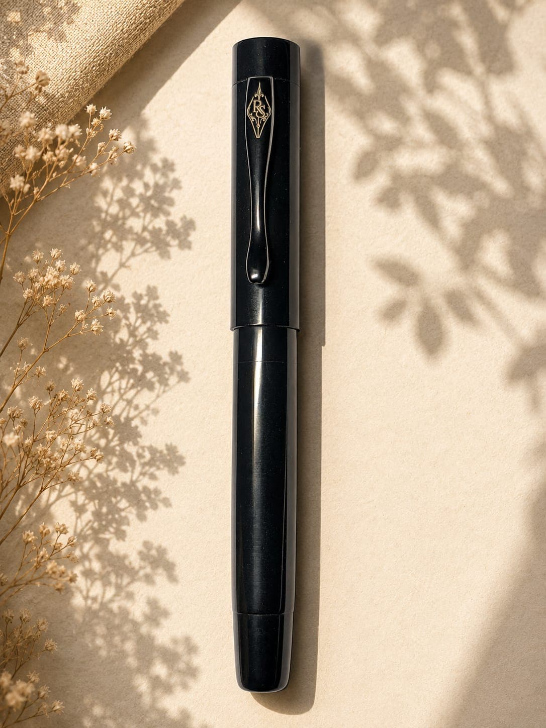 PRAVAH Caviar Black Pen - Caviar Black handcrafted ebonite fountain pen by RS Writing Instruments