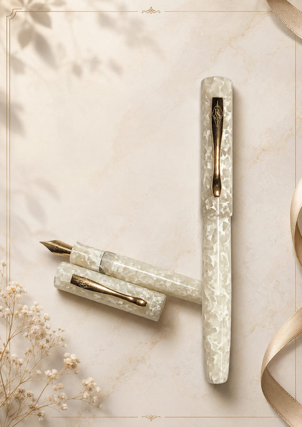 PRAVAH Sparkle White Fountain Pen - Sparkle White handcrafted ebonite fountain pen by RS Writing Instruments