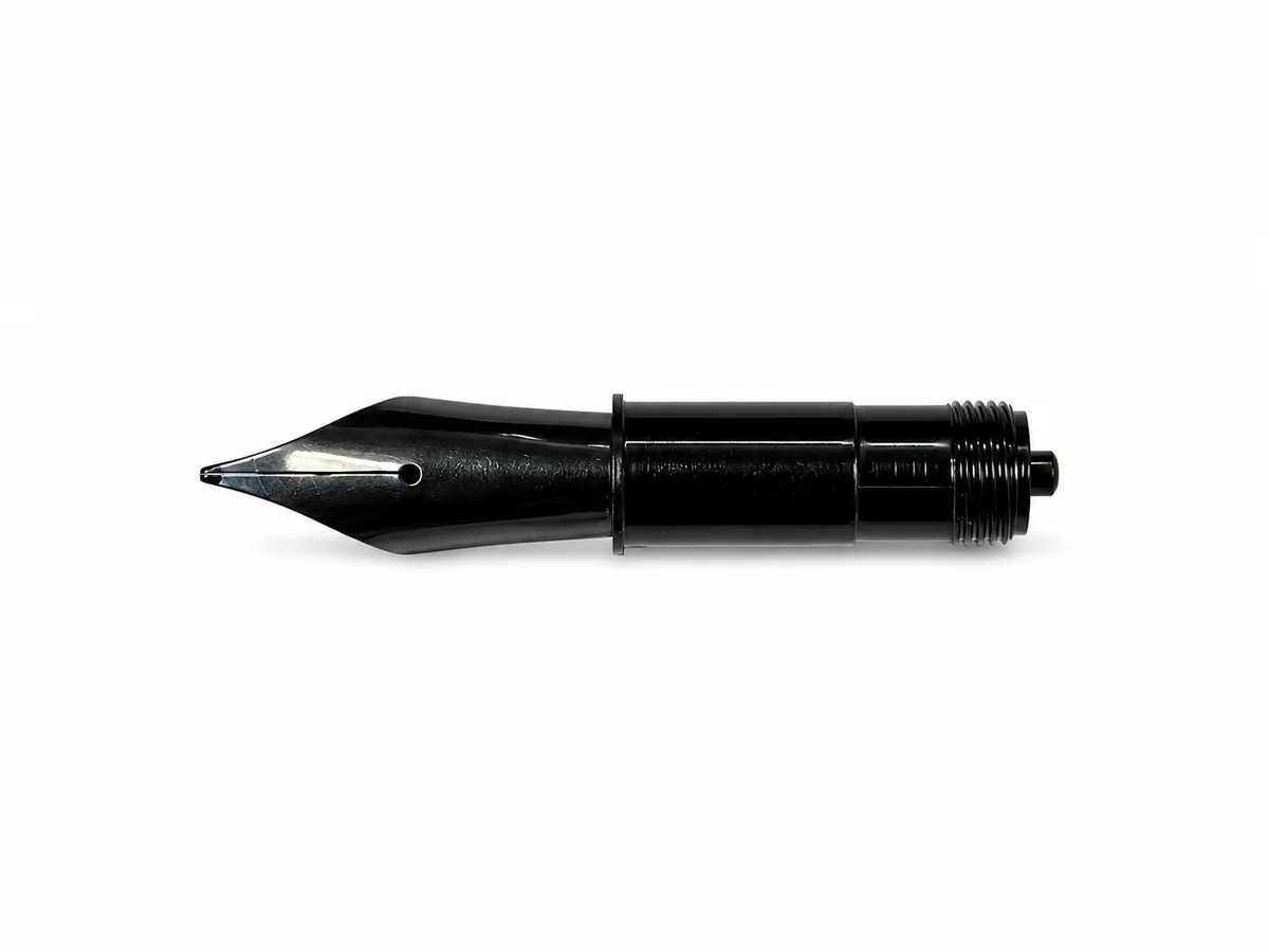 Bock #6 Type 250 series fountain pen nib front face view in PVD stealth black finish