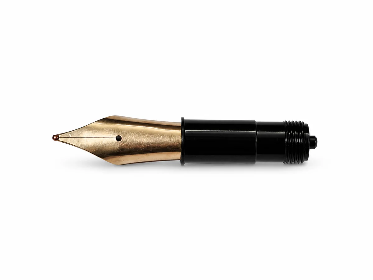 Bock #6 Type 250 series fountain pen nib front view in polished premium golden finish with breather hole detail