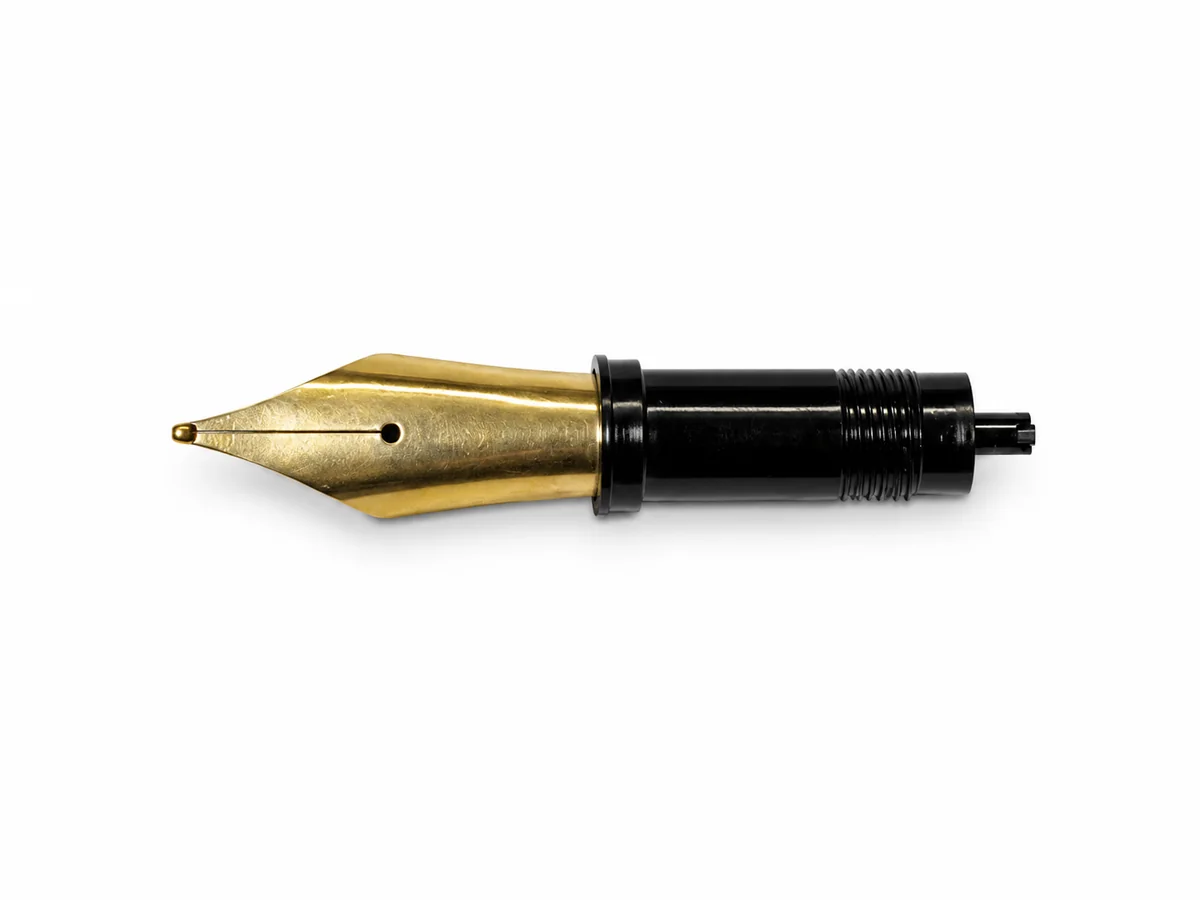 Jowo #6 Type 250 series fountain pen nib front face in brilliant mirror-finish premium golden plating